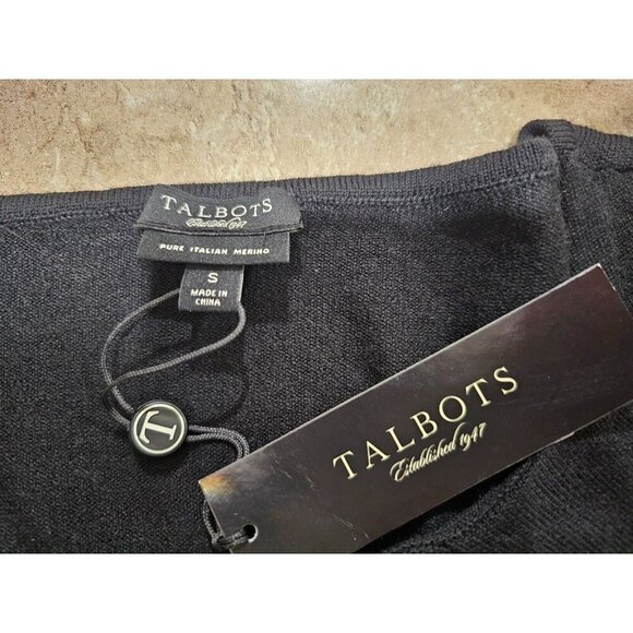 NWT Women's Talbots Sweater Dress Black Merino Wool Blend Pleated Neckline Sz S - Picture 3 of 6